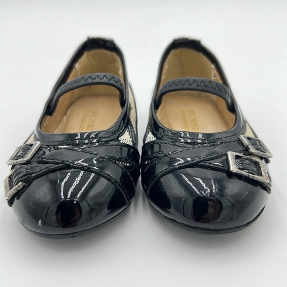 BURBERRY GIRLS PATENT LEATHER NOVA CHECK BLACK BALLERINA FLAT SZ 5C - Picture 7 of 15